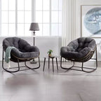 Okak Oversized Outdoor Rattan Rocking Chair Accent Chair with Detachable Cotton Cushion,Patio Recliner Chair Egg Chair for Porch,Backyard