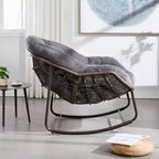 Okak Oversized Outdoor Rattan Rocking Chair Accent Chair with Detachable Cotton Cushion,Patio Recliner Chair Egg Chair for Porch,Backyard