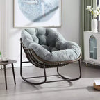 Okak Oversized Outdoor Rattan Rocking Chair Accent Chair with Detachable Cotton Cushion,Patio Recliner Chair Egg Chair for Porch,Backyard
