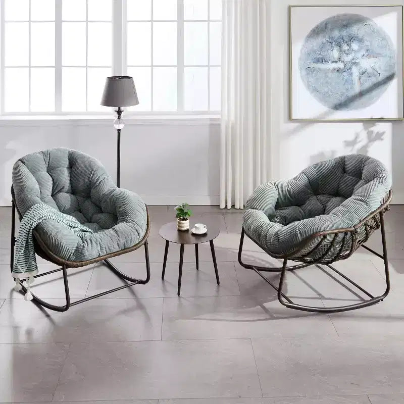 Okak Oversized Outdoor Rattan Rocking Chair Accent Chair with Detachable Cotton Cushion,Patio Recliner Chair Egg Chair for Porch,Backyard