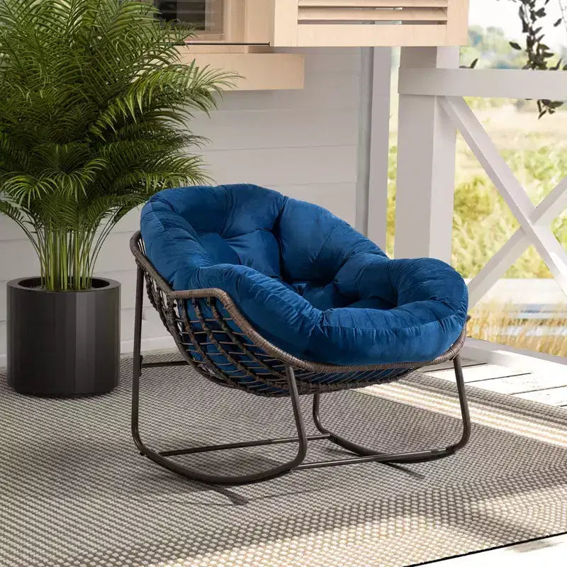 Okak Oversized Outdoor Rattan Rocking Chair Accent Chair with Detachable Cotton Cushion,Patio Recliner Chair Egg Chair for Porch,Backyard