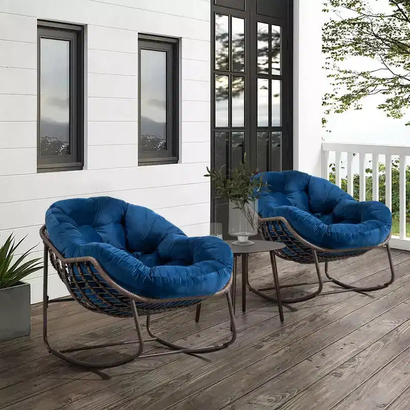 Okak Oversized Outdoor Rattan Rocking Chair Accent Chair with Detachable Cotton Cushion,Patio Recliner Chair Egg Chair for Porch,Backyard