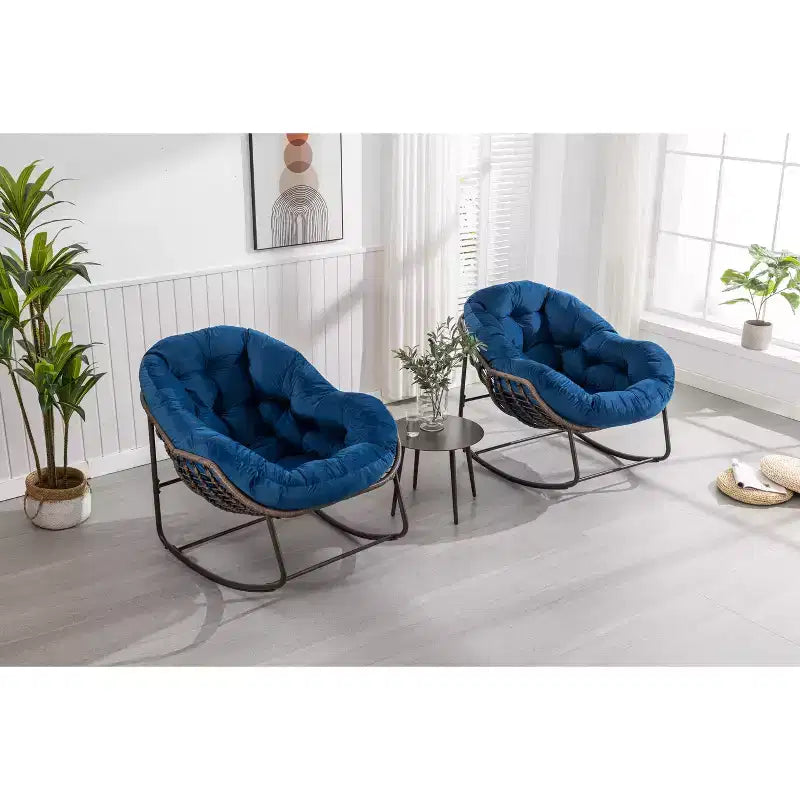 Okak Oversized Outdoor Rattan Rocking Chair Accent Chair with Detachable Cotton Cushion,Patio Recliner Chair Egg Chair for Porch,Backyard