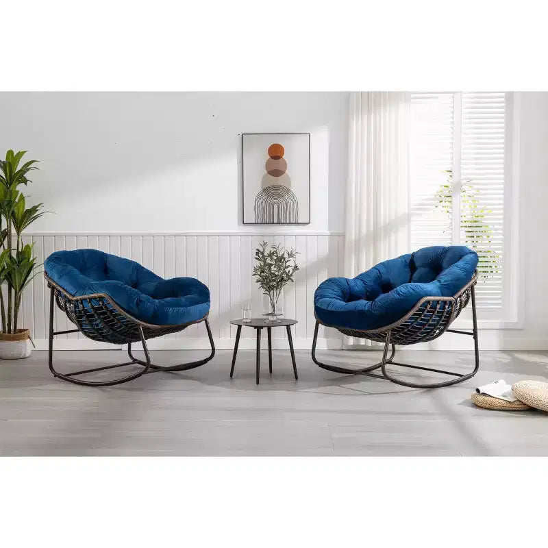 Okak Oversized Outdoor Rattan Rocking Chair Accent Chair with Detachable Cotton Cushion,Patio Recliner Chair Egg Chair for Porch,Backyard