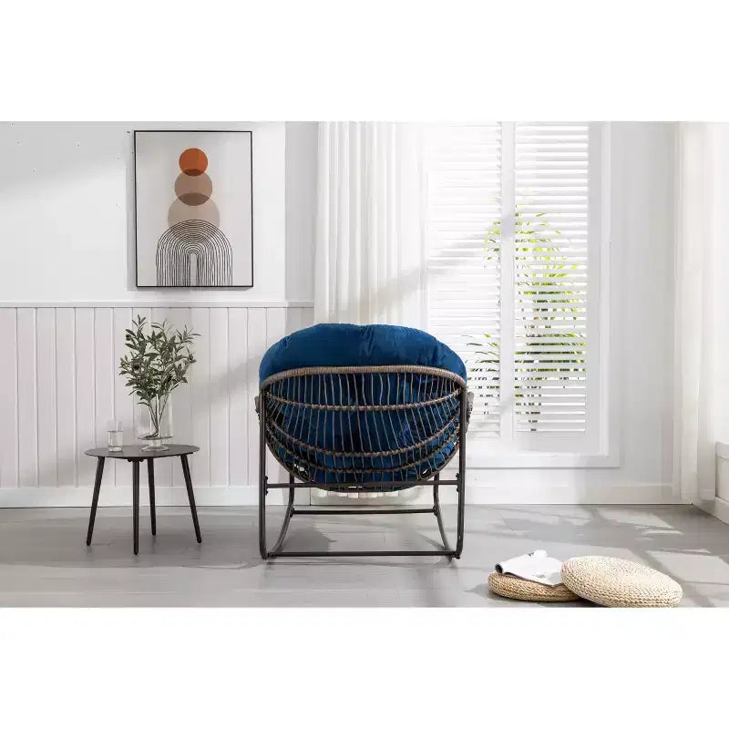 Okak Oversized Outdoor Rattan Rocking Chair Accent Chair with Detachable Cotton Cushion,Patio Recliner Chair Egg Chair for Porch,Backyard