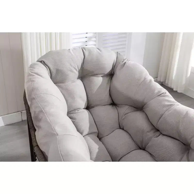 Okak Oversized Outdoor Rattan Rocking Chair Accent Chair with Detachable Cotton Cushion,Patio Recliner Chair Egg Chair for Porch,Backyard