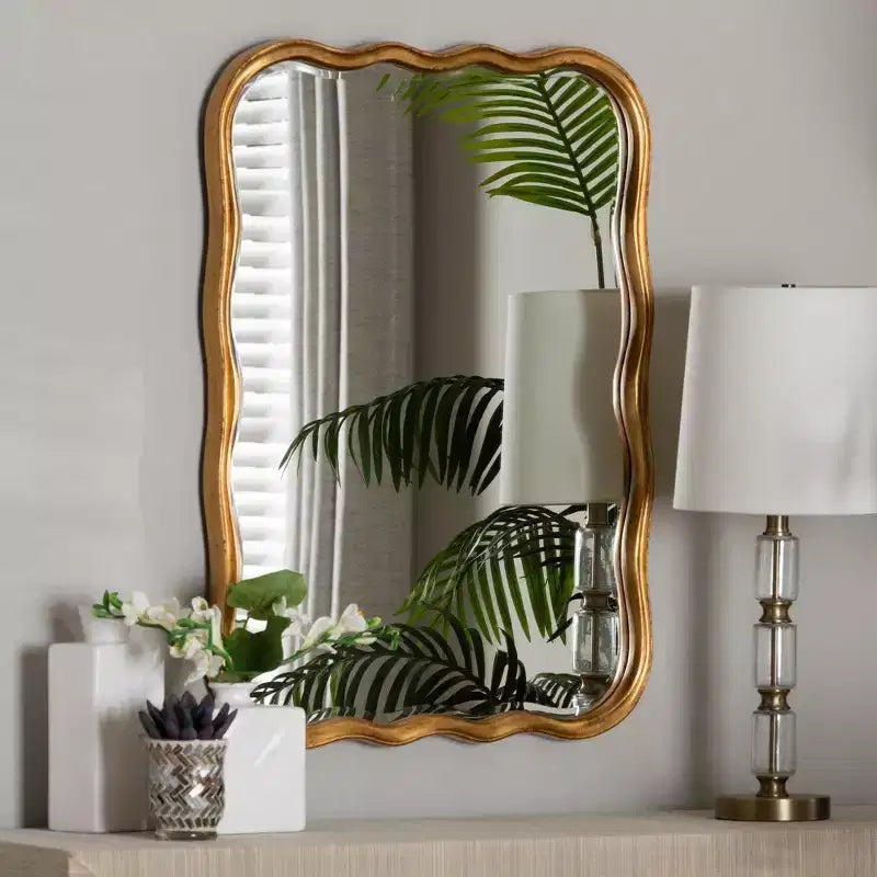 Baxton Studio Fredrika Antique Goldleaf Scalloped Wood Accent Wall Mirror