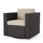 Okak 360 Swivel Patio Accent Chairs,PE Rattan Outdoor Armchairs with Iron Base&Upholstered Back,Patio Furniture Seating,Single,Brown/Beige