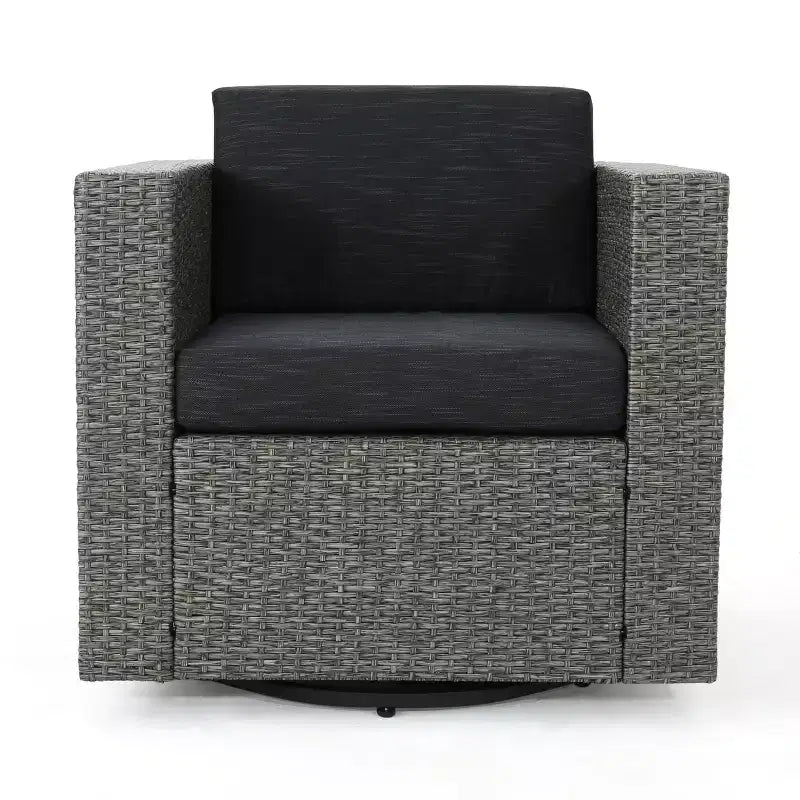 Okak 360 Swivel Patio Accent Chairs,PE Rattan Outdoor Armchairs with Iron Base&Upholstered Back,Patio Furniture Seating,Single,Brown/Beige
