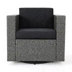 Okak 360 Swivel Patio Accent Chairs,PE Rattan Outdoor Armchairs with Iron Base&Upholstered Back,Patio Furniture Seating,Single,Brown/Beige