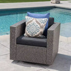 Okak 360 Swivel Patio Accent Chairs,PE Rattan Outdoor Armchairs with Iron Base&Upholstered Back,Patio Furniture Seating,Single,Brown/Beige