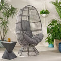 Okak Modern PE Wicker Patio Egg Chair Rattan Accent Chairs with Comfy Upholstery Outdoor&Indoor,Chic Accent Chair for Porch,Backyard&Garden,Gray