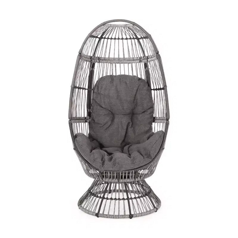 Okak Modern PE Wicker Patio Egg Chair Rattan Accent Chairs with Comfy Upholstery Outdoor&Indoor,Chic Accent Chair for Porch,Backyard&Garden,Gray