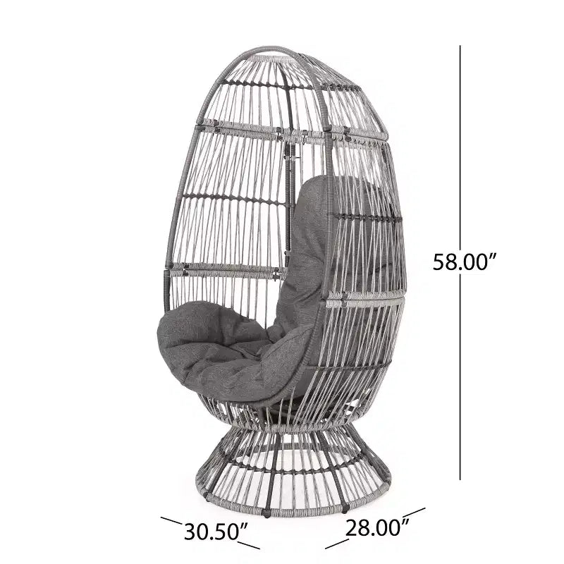 Okak Modern PE Wicker Patio Egg Chair Rattan Accent Chairs with Comfy Upholstery Outdoor&Indoor,Chic Accent Chair for Porch,Backyard&Garden,Gray