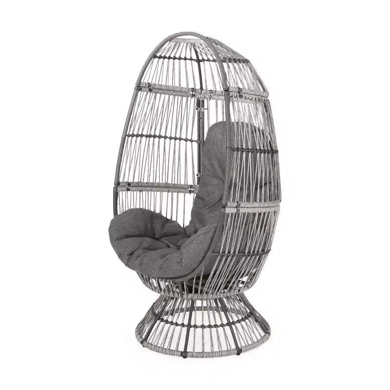 Okak Modern PE Wicker Patio Egg Chair Rattan Accent Chairs with Comfy Upholstery Outdoor&Indoor,Chic Accent Chair for Porch,Backyard&Garden,Gray