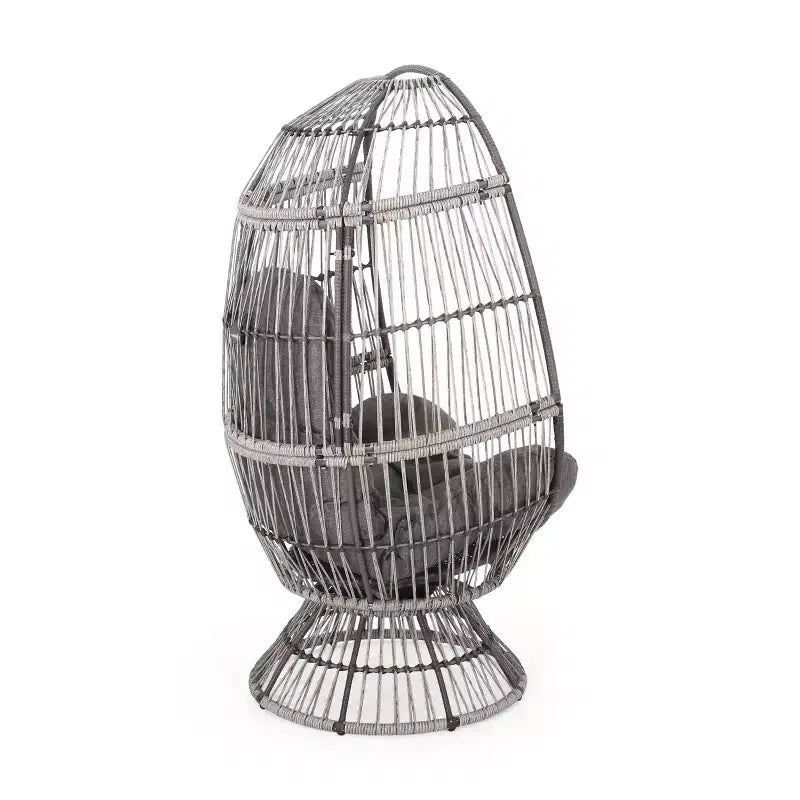 Okak Modern PE Wicker Patio Egg Chair Rattan Accent Chairs with Comfy Upholstery Outdoor&Indoor,Chic Accent Chair for Porch,Backyard&Garden,Gray