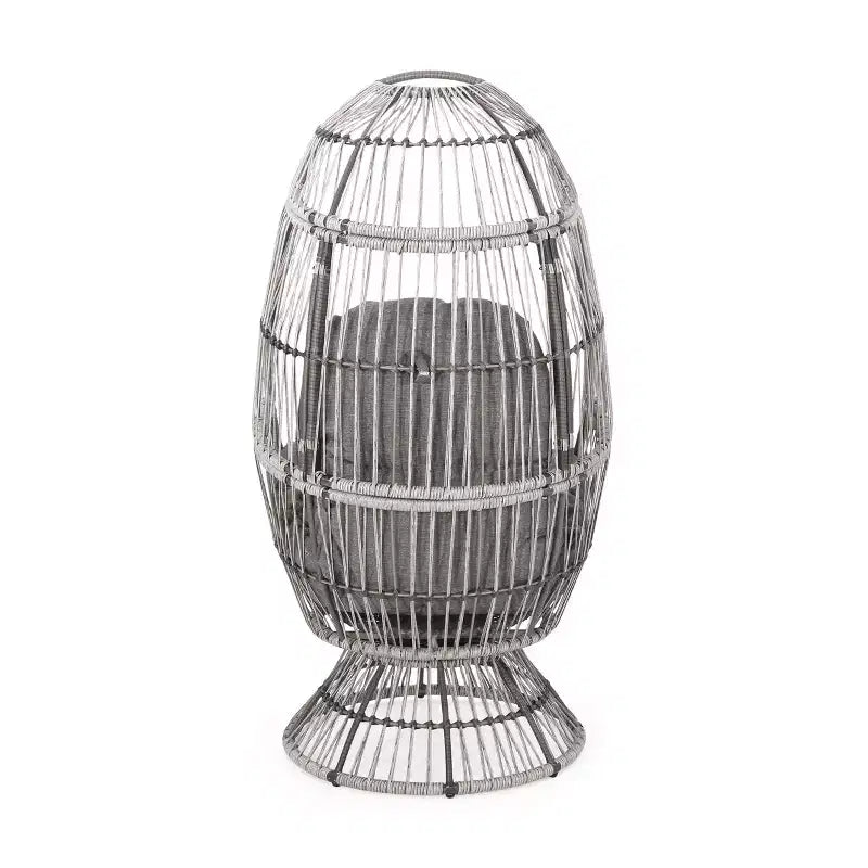 Okak Modern PE Wicker Patio Egg Chair Rattan Accent Chairs with Comfy Upholstery Outdoor&Indoor,Chic Accent Chair for Porch,Backyard&Garden,Gray