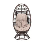Okak Poltrona a uovo moderna in vimini PE, sedie in rattan con imbottitura confortevole per esterni e interni, sedia d'accento elegante per portico, cortile e giardino, marrone