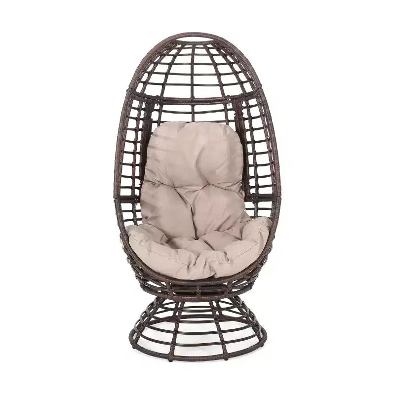 Okak Poltrona a uovo moderna in vimini PE, sedie in rattan con imbottitura confortevole per esterni e interni, sedia d'accento elegante per portico, cortile e giardino, marrone