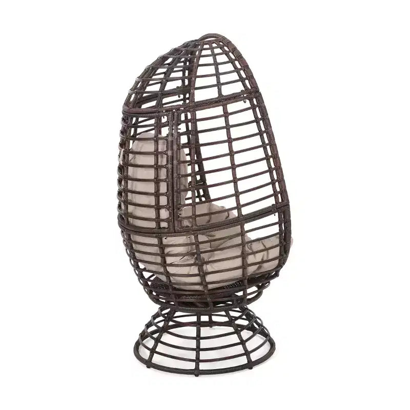 Okak Poltrona a uovo moderna in vimini PE, sedie in rattan con imbottitura confortevole per esterni e interni, sedia d'accento elegante per portico, cortile e giardino, marrone