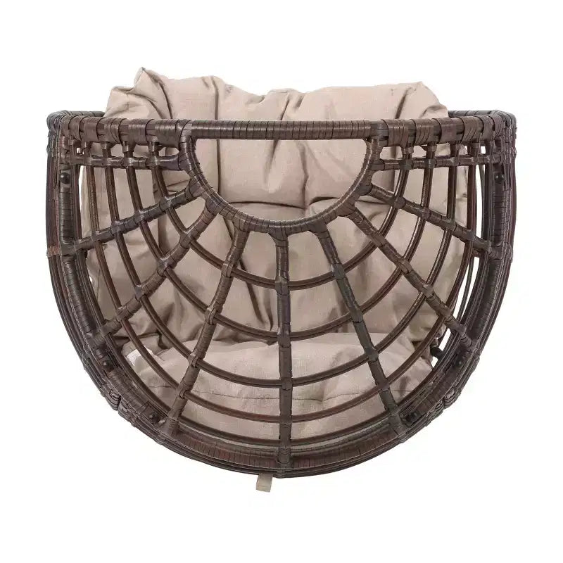 Okak Poltrona a uovo moderna in vimini PE, sedie in rattan con imbottitura confortevole per esterni e interni, sedia d'accento elegante per portico, cortile e giardino, marrone