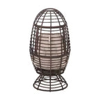 Okak Poltrona a uovo moderna in vimini PE, sedie in rattan con imbottitura confortevole per esterni e interni, sedia d'accento elegante per portico, cortile e giardino, marrone