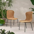 Okak Boho Wicker Rattan Patio Accent Chairs,Set of 2,Outdoor Dining Chairs with Sleek Legs&Foot Pads,Patio Furniture Seating,Natural/Black