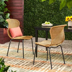 Okak Boho Wicker Rattan Patio Accent Chairs,Set of 2,Outdoor Dining Chairs with Sleek Legs&Foot Pads,Patio Furniture Seating,Natural/Black