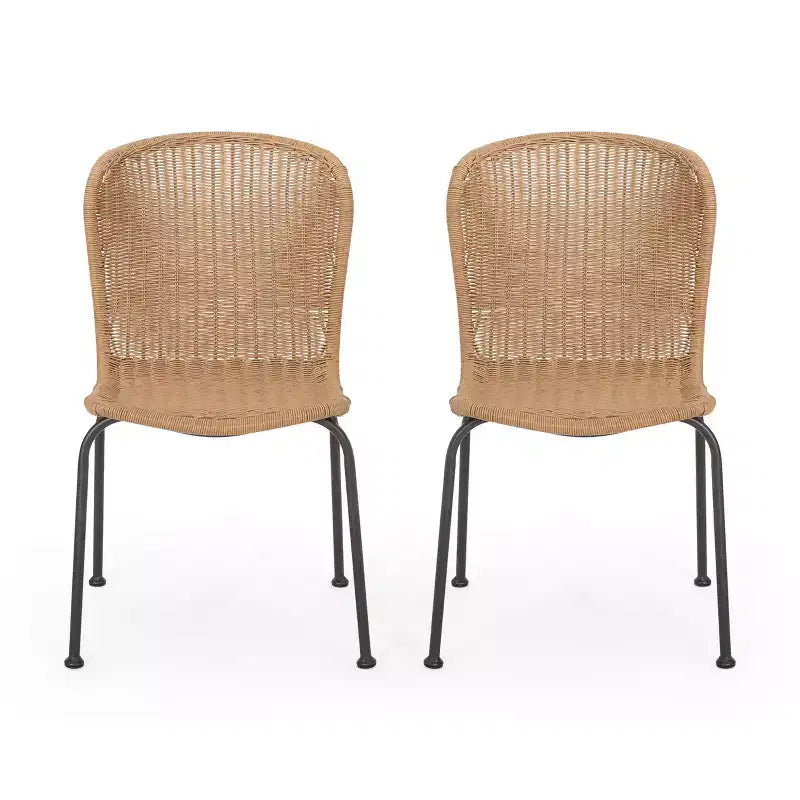 Okak Boho Wicker Rattan Patio Accent Chairs,Set of 2,Outdoor Dining Chairs with Sleek Legs&Foot Pads,Patio Furniture Seating,Natural/Black