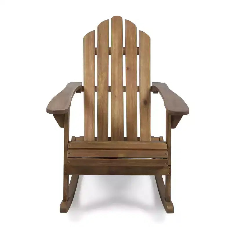 Okak Rustic Adirondack Rocking Chair Premium Acacia Accent Chairs with Cup Holder,1 Pc,Outdoor Lazy Chair for Porch,Backyard&Garden,Brown