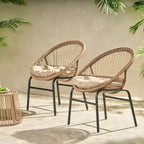 Okak 17 Sleek Wicker Rattan Patio Accent Chairs with Curved Back,Set of 2,Ergonomics Outdoor Leisure Chair for Porch,Garden&Backyard,400lbs Max