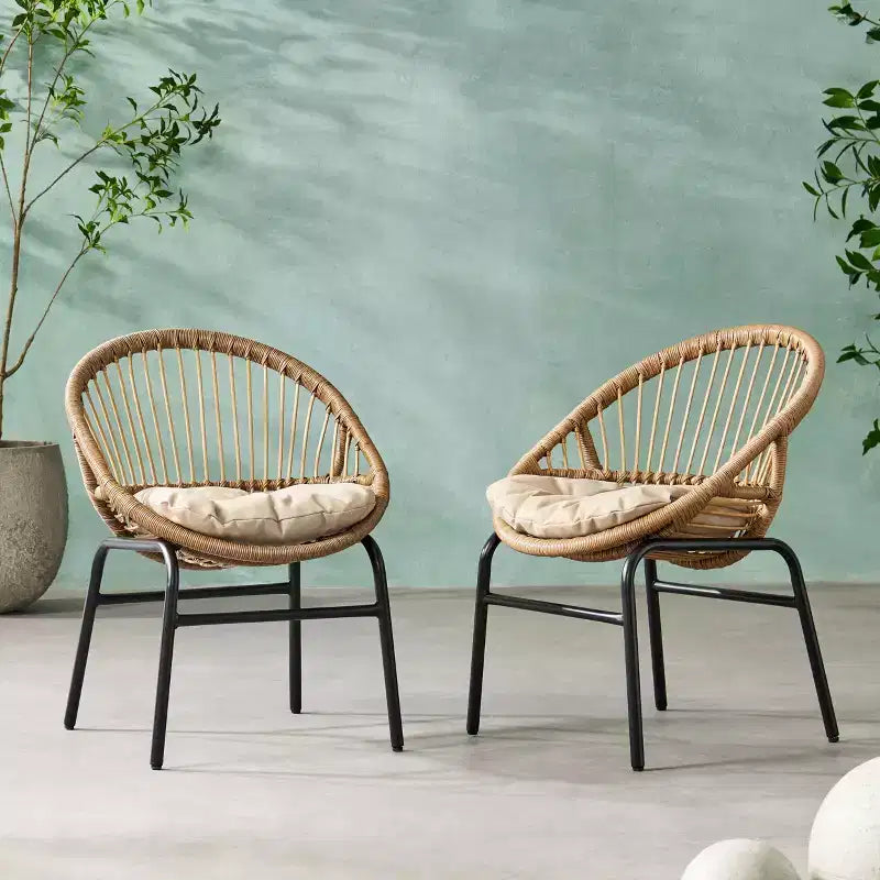 Okak 17 Sleek Wicker Rattan Patio Accent Chairs with Curved Back,Set of 2,Ergonomics Outdoor Leisure Chair for Porch,Garden&Backyard,400lbs Max