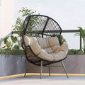 Okak Modern Faux Wicker Patio Egg Chair Rattan Accent Chairs with Whole Upholstery&Armrest,Chic Accent Chair for Porch,Backyard&Garden,Black/Khaki