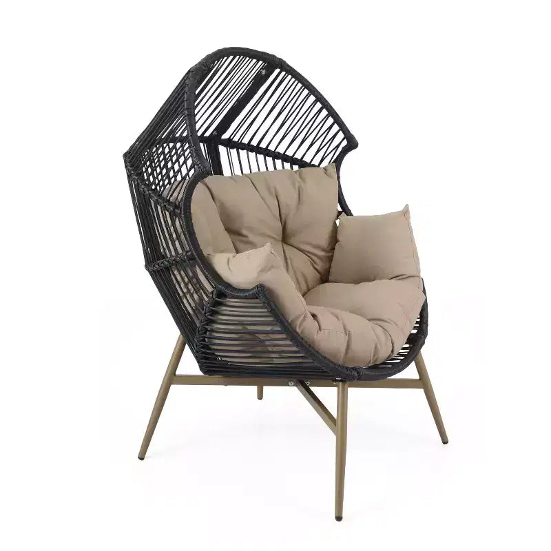 Sedia a uovo Okak Modern Faux Wicker Patio, poltrone Rattan con tappezzeria completa e braccioli, elegante poltrona per portico, cortile e giardino, nero/kaki