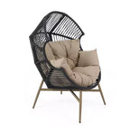Sedia a uovo Okak Modern Faux Wicker Patio, poltrone Rattan con tappezzeria completa e braccioli, elegante poltrona per portico, cortile e giardino, nero/kaki