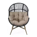 Sedia a uovo Okak Modern Faux Wicker Patio, poltrone Rattan con tappezzeria completa e braccioli, elegante poltrona per portico, cortile e giardino, nero/kaki