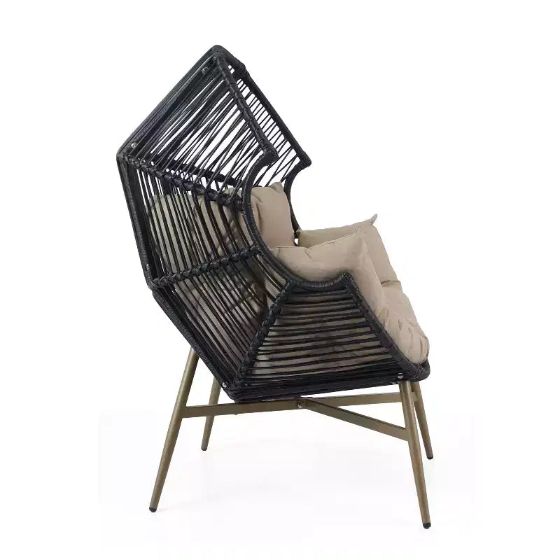 Sedia a uovo Okak Modern Faux Wicker Patio, poltrone Rattan con tappezzeria completa e braccioli, elegante poltrona per portico, cortile e giardino, nero/kaki