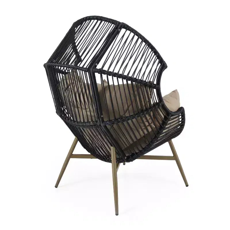 Sedia a uovo Okak Modern Faux Wicker Patio, poltrone Rattan con tappezzeria completa e braccioli, elegante poltrona per portico, cortile e giardino, nero/kaki