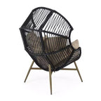 Sedia a uovo Okak Modern Faux Wicker Patio, poltrone Rattan con tappezzeria completa e braccioli, elegante poltrona per portico, cortile e giardino, nero/kaki