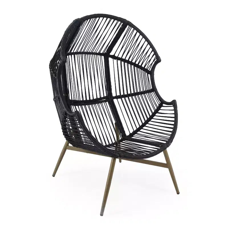 Sedia a uovo Okak Modern Faux Wicker Patio, poltrone Rattan con tappezzeria completa e braccioli, elegante poltrona per portico, cortile e giardino, nero/kaki