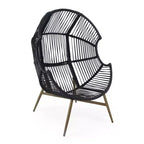 Sedia a uovo Okak Modern Faux Wicker Patio, poltrone Rattan con tappezzeria completa e braccioli, elegante poltrona per portico, cortile e giardino, nero/kaki