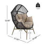 Sedia a uovo Okak Modern Faux Wicker Patio, poltrone Rattan con tappezzeria completa e braccioli, elegante poltrona per portico, cortile e giardino, nero/kaki