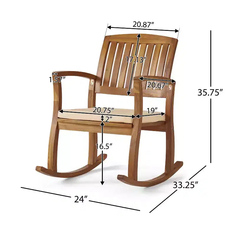 Okak 19 Boho Patio Rocking Chair Premium Acacia Armchair with Cushion,1 Pc,Rustic Recliner Chair for Porch,Backyard&Garden,Natural