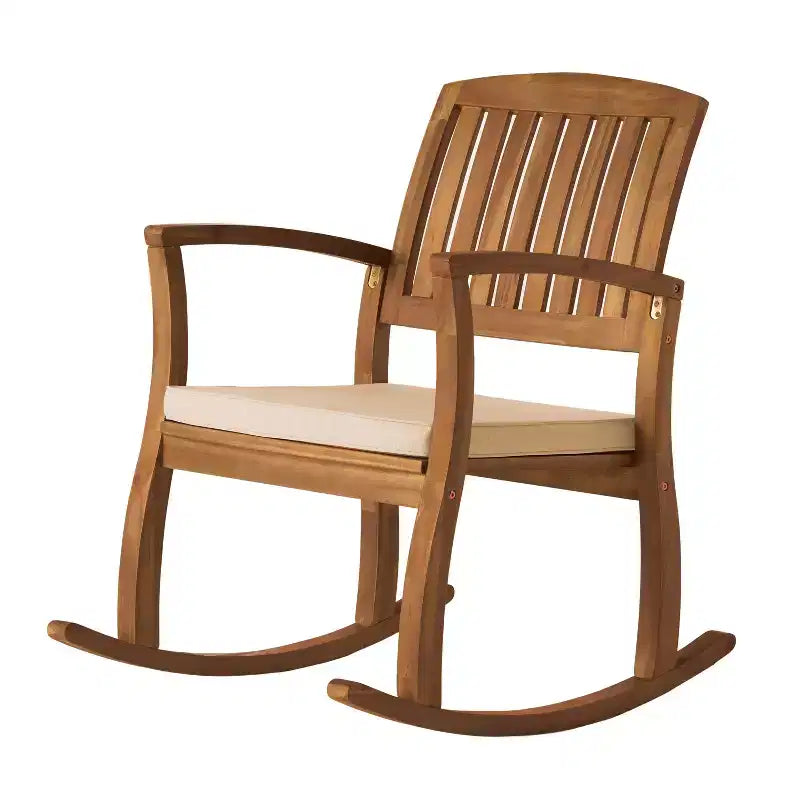 Okak 19 Boho Patio Rocking Chair Premium Acacia Armchair with Cushion,1 Pc,Rustic Recliner Chair for Porch,Backyard&Garden,Natural