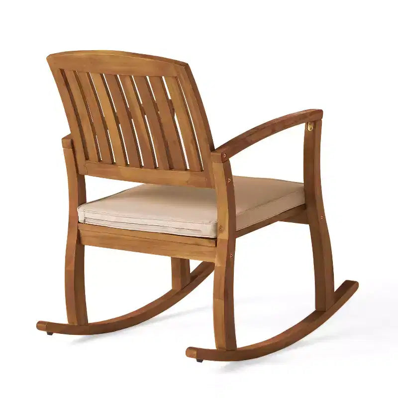 Okak 19 Boho Patio Rocking Chair Premium Acacia Armchair with Cushion,1 Pc,Rustic Recliner Chair for Porch,Backyard&Garden,Natural