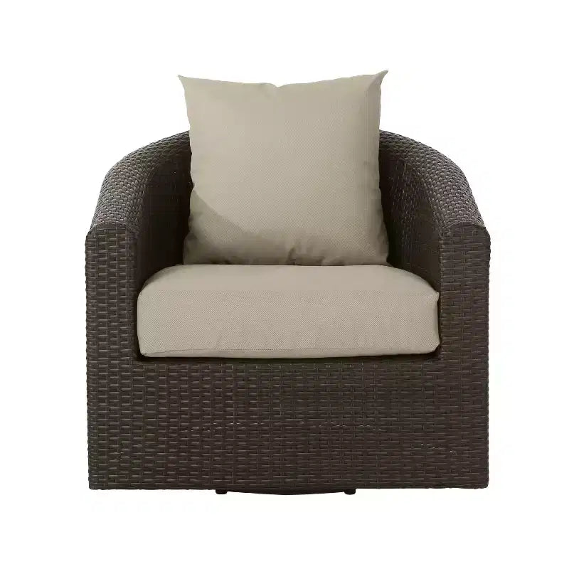 Okak 360 Sedie da Giardino Girevoli, Poltrone Club da Esterno in Rattan Intrecciato a Mano con Base in Alluminio e Cuscini Rimovibili, Salotto da Esterno, Singola, Marrone