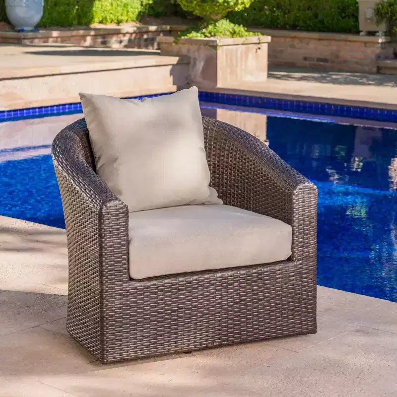 Okak 360 Sedie da Giardino Girevoli, Poltrone Club da Esterno in Rattan Intrecciato a Mano con Base in Alluminio e Cuscini Rimovibili, Salotto da Esterno, Singola, Marrone