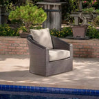 Okak 360 Sedie da Giardino Girevoli, Poltrone Club da Esterno in Rattan Intrecciato a Mano con Base in Alluminio e Cuscini Rimovibili, Salotto da Esterno, Singola, Marrone