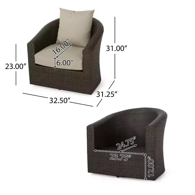 Okak 360 Sedie da Giardino Girevoli, Poltrone Club da Esterno in Rattan Intrecciato a Mano con Base in Alluminio e Cuscini Rimovibili, Salotto da Esterno, Singola, Marrone