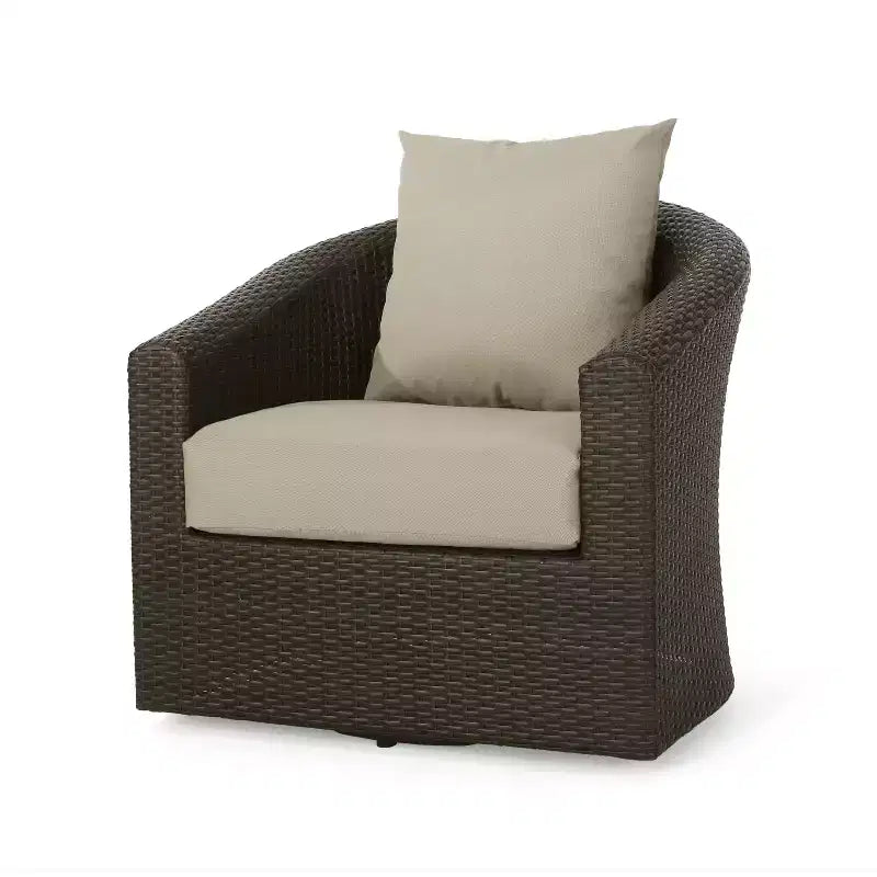 Okak 360 Sedie da Giardino Girevoli, Poltrone Club da Esterno in Rattan Intrecciato a Mano con Base in Alluminio e Cuscini Rimovibili, Salotto da Esterno, Singola, Marrone